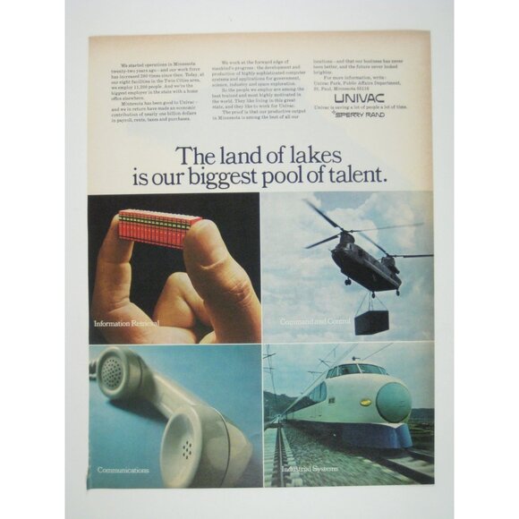 Vintage 1968 Sperry Rand UNIVAC Advertisement Print Ad Train Helicopter Phone - Picture 1 of 2